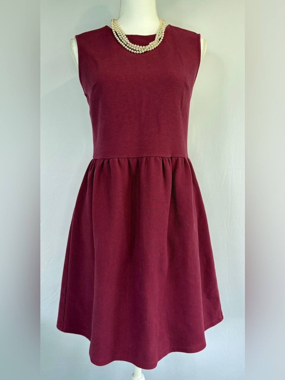 LOFT Burgundy Ribbed Sleeveless Fit & Flare Dress Size 4